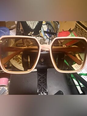 Oversized Square Pink Frame Sunglasses with Brown Lenses